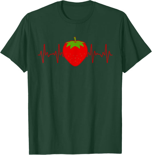 Funny Strawberry Design Women Strawberries Heartbeat T-Shirt - T-Shirt | Forest