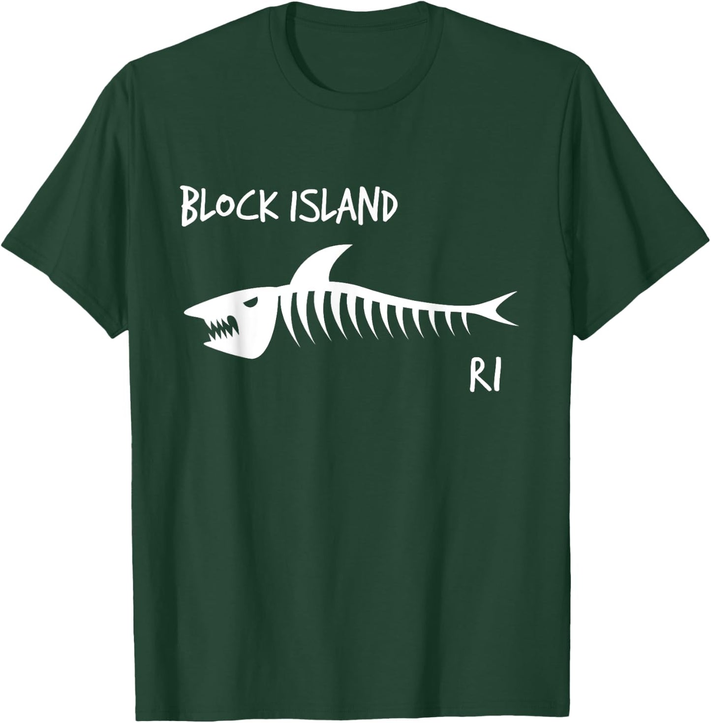 Block Island RI Shark Skeleton White Print T-Shirt - T-Shirt | Forest