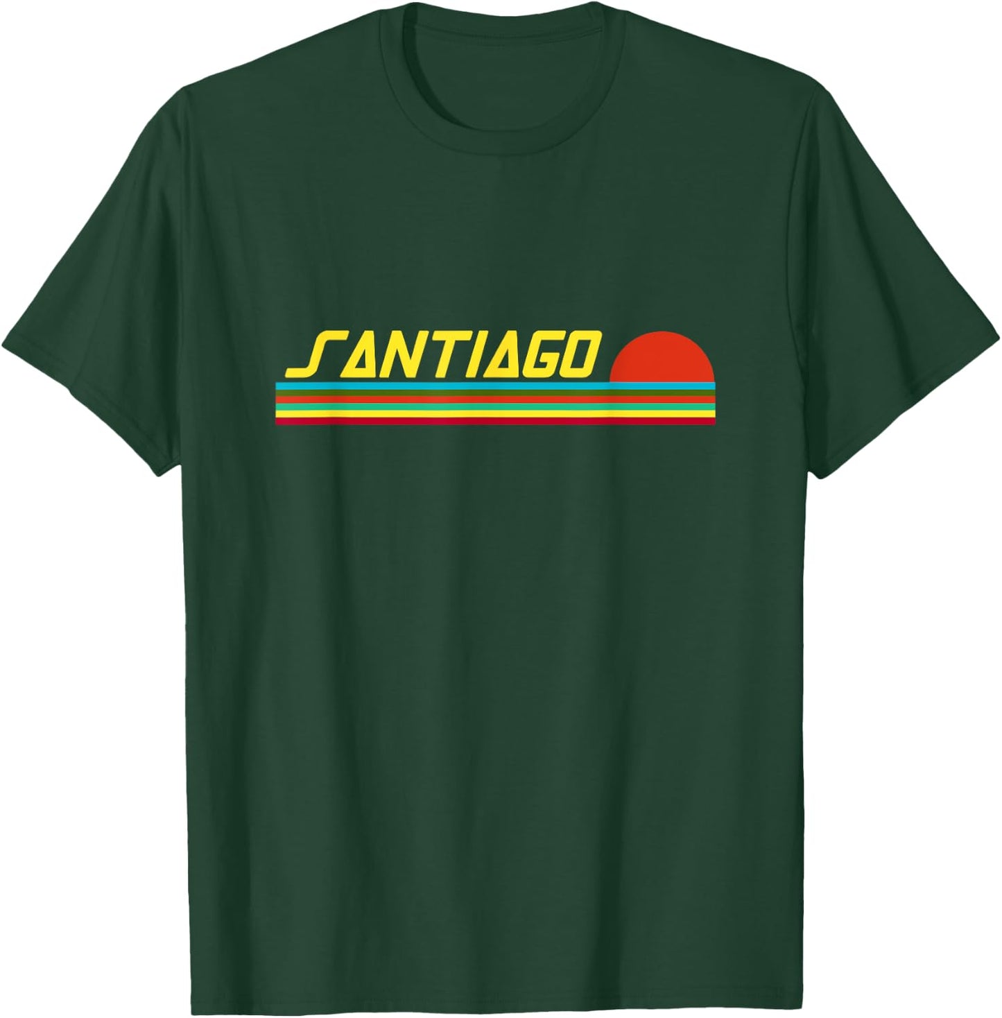 Santiago First Name Logo Retro Sunset Surfer Style Santiago T-Shirt - T-Shirt | Forest