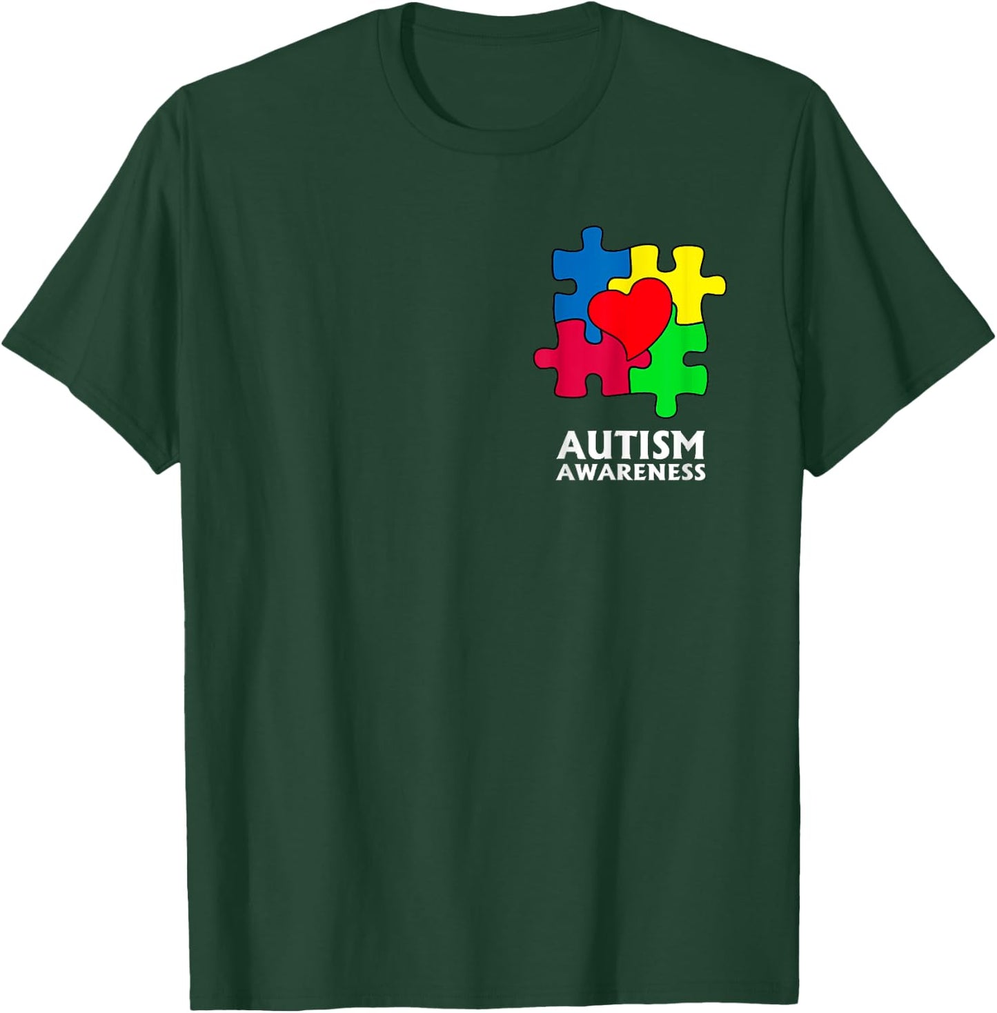 Autism Awareness Pocket Love Heart Puzzle Pieces T-Shirt - T-Shirt | Forest