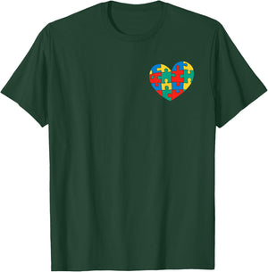 Cute Puzzle Love Heart Pocket Autism Awareness Month Support T-Shirt - T-Shirt | Forest