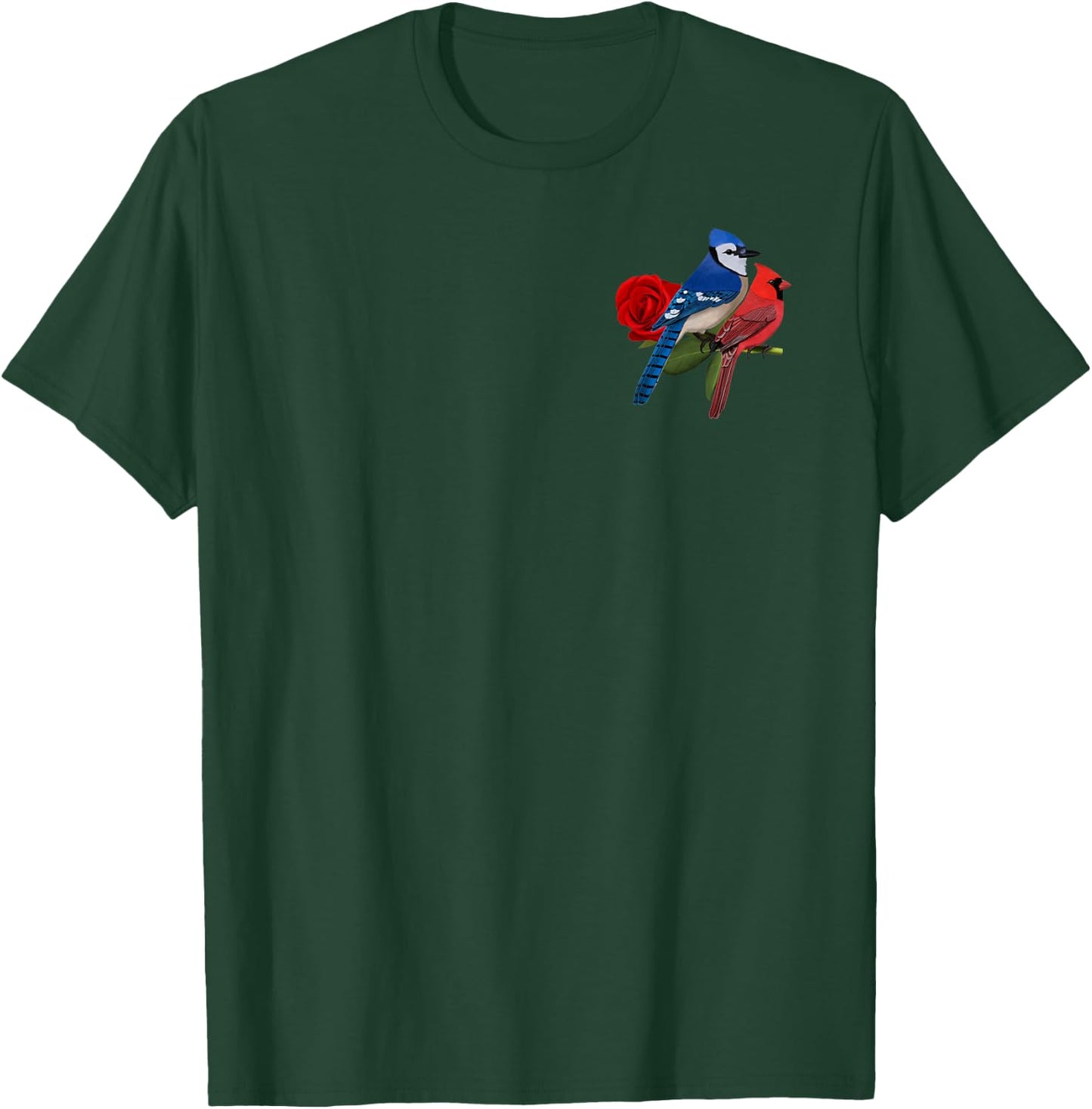 Blue Jay Cardinal Bird Valentine's Day Rose Birdlover T-Shirt - T-Shirt | Forest