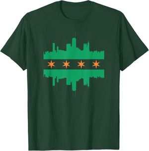CHICAGO IRISH SKYLINE Green St Patricks Day Flag T Shirt T-Shirt - T-Shirt | Forest