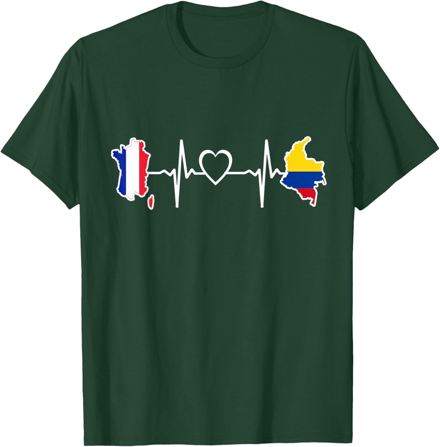 Colombian French Flag - France Colombia Heartbeat T-Shirt - T-Shirt | Forest