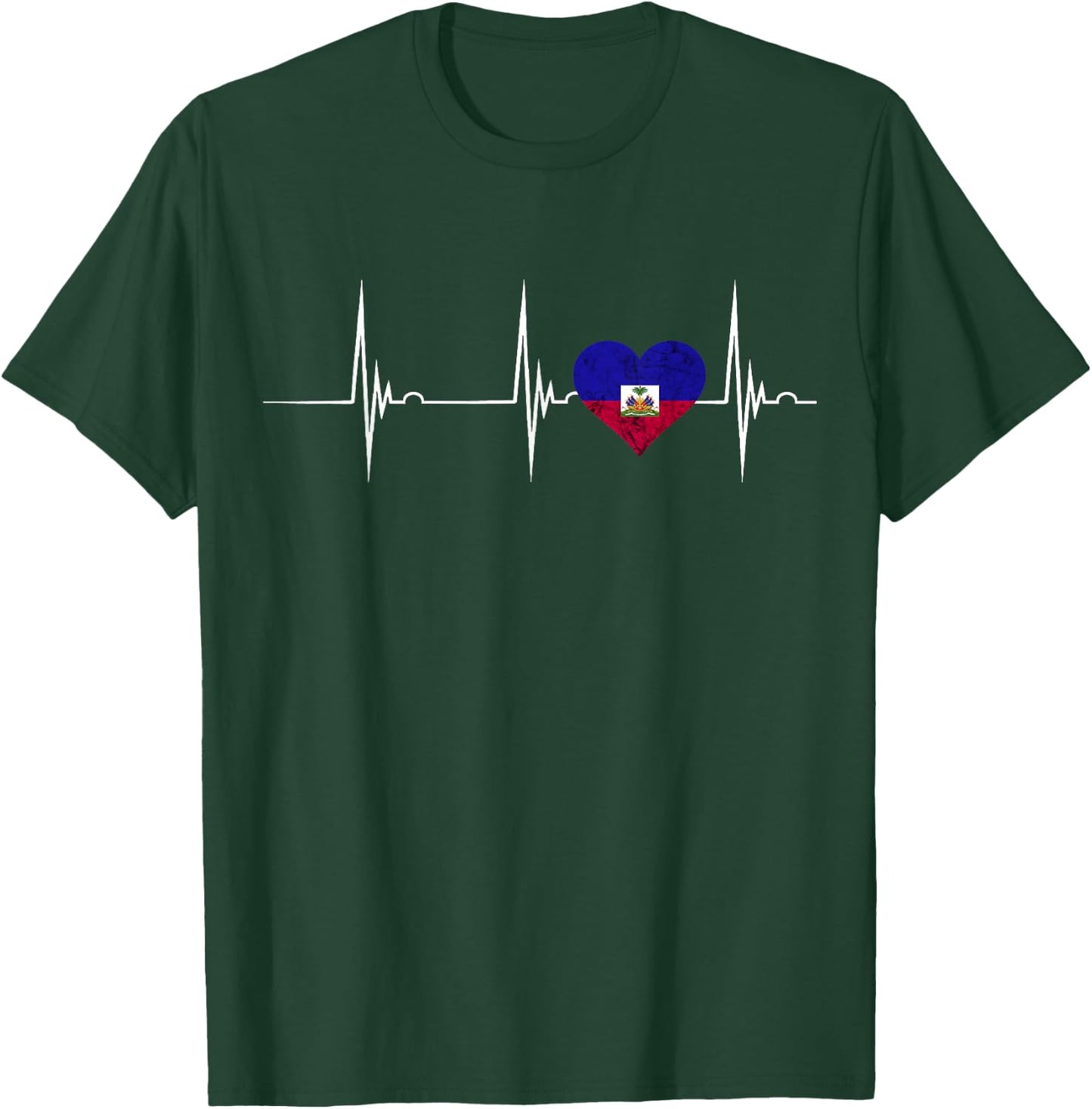Haiti Heart Haitian Heartbeat EKG Pulse Haiti Pride T-Shirt - T-Shirt | Forest