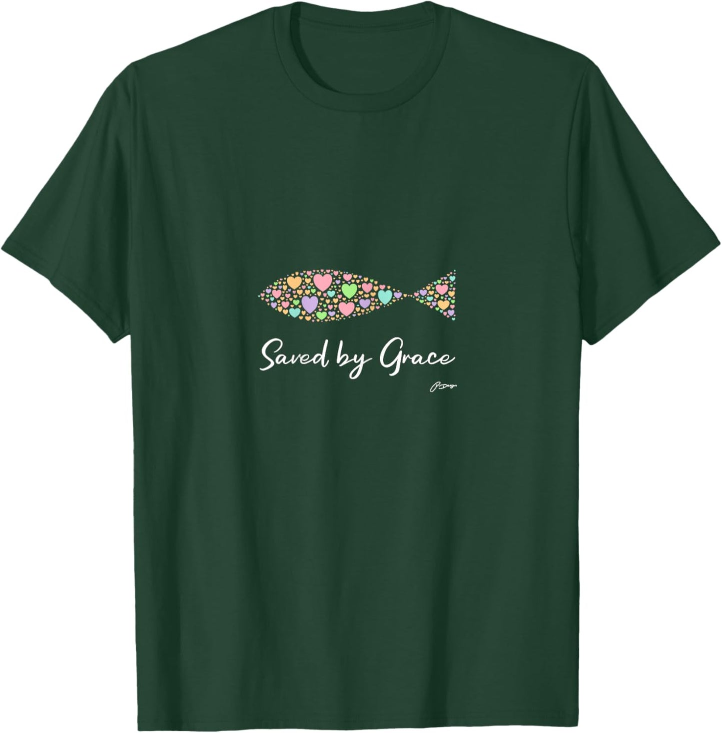 Modern christian ichthys (ichthus Ixoyc) Saved by Grace T-Shirt - T-Shirt | Forest