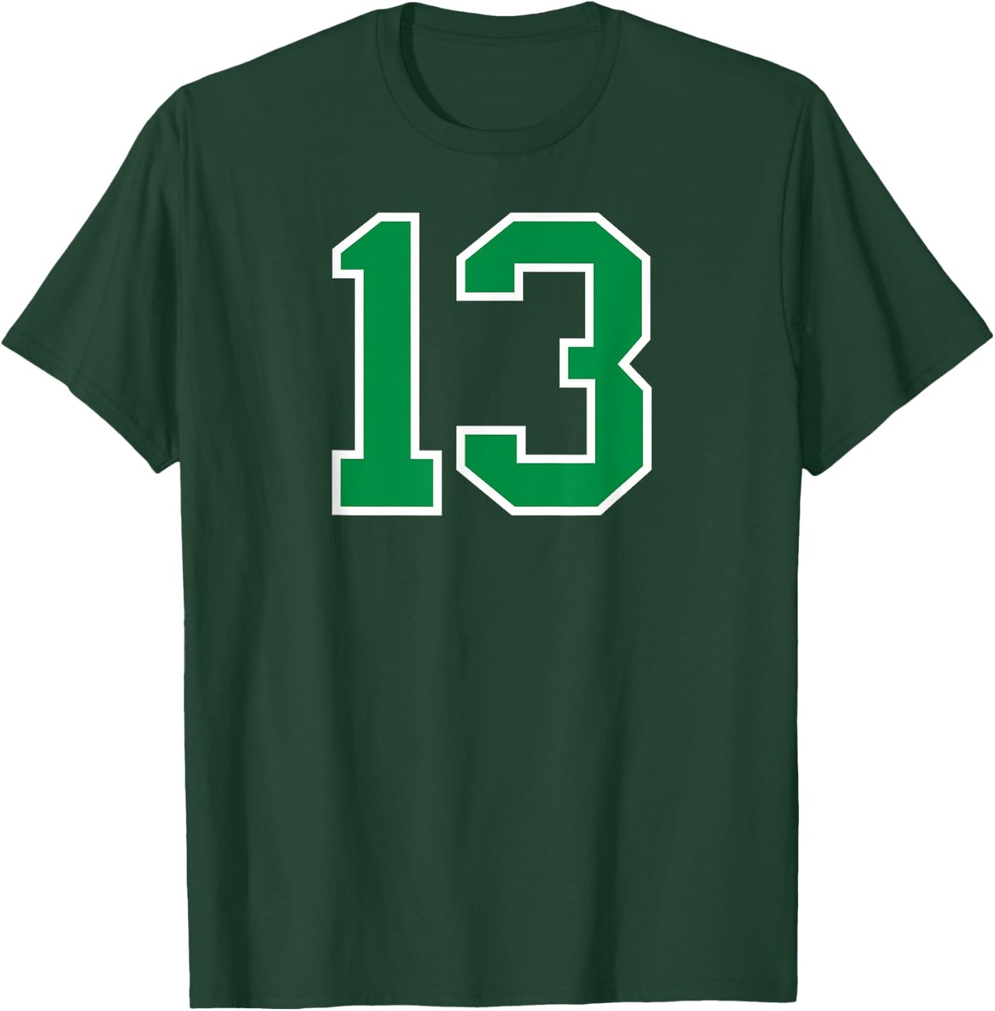 Number #13 Sport Green Varsity Number T-Shirt - T-Shirt | Forest