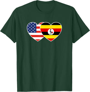 Uganda USA Flag Twin Heart T Shirt for Ugandan Americans T-Shirt - T-Shirt | Forest