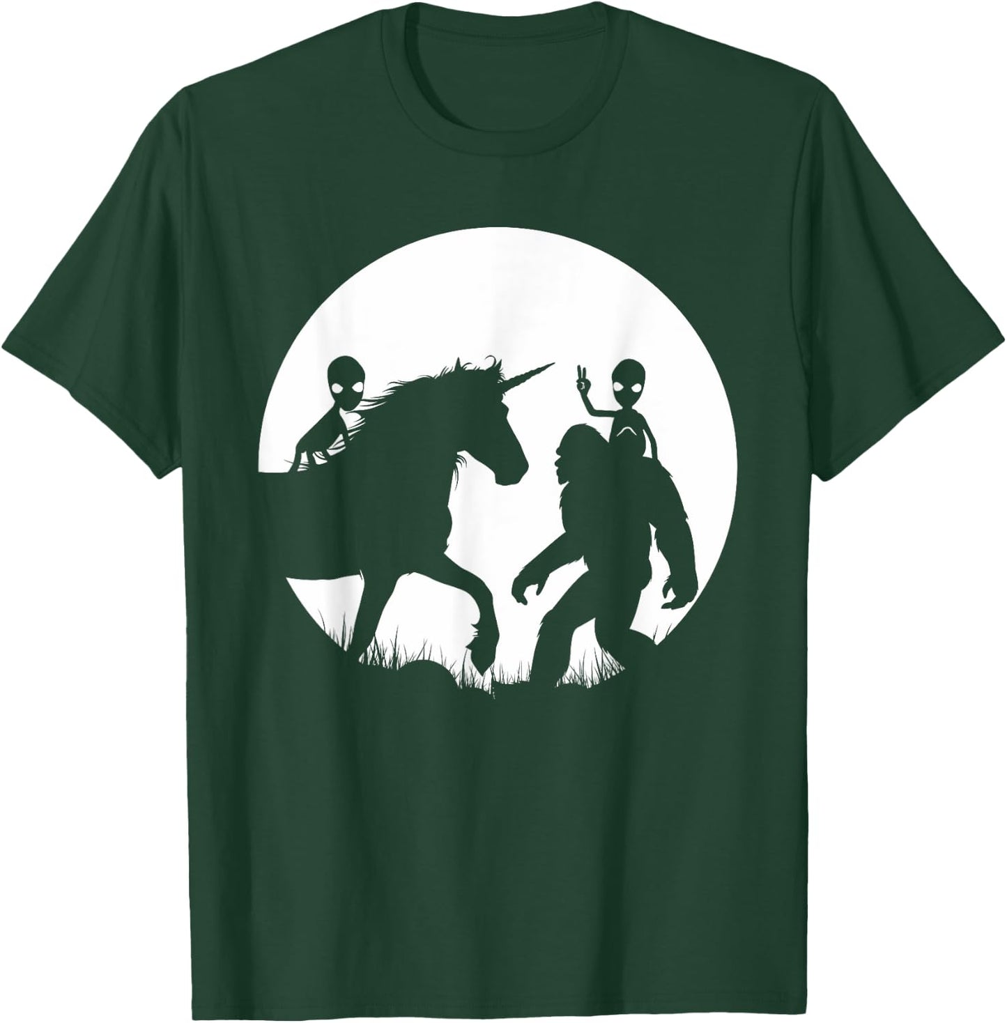 Bigfoot Unicron And Aliens! Funny Alien Riding Unicorn T-Shirt - T-Shirt | Forest