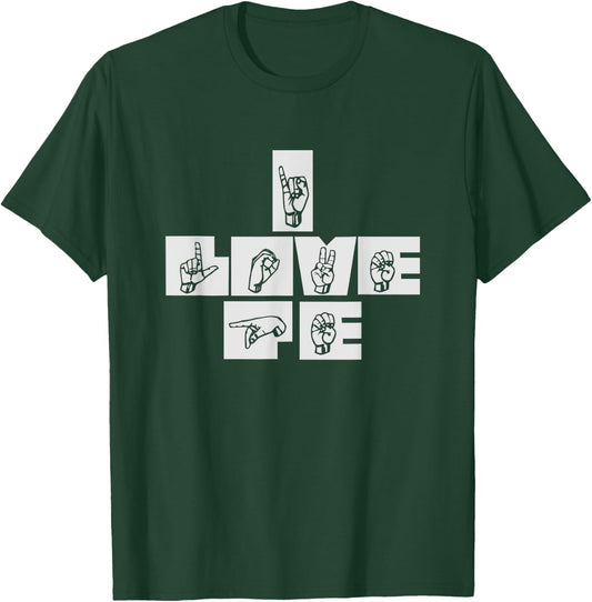 I Love P.E. Physical Education Gym Teacher Sign Language T-Shirt - T-Shirt | Forest