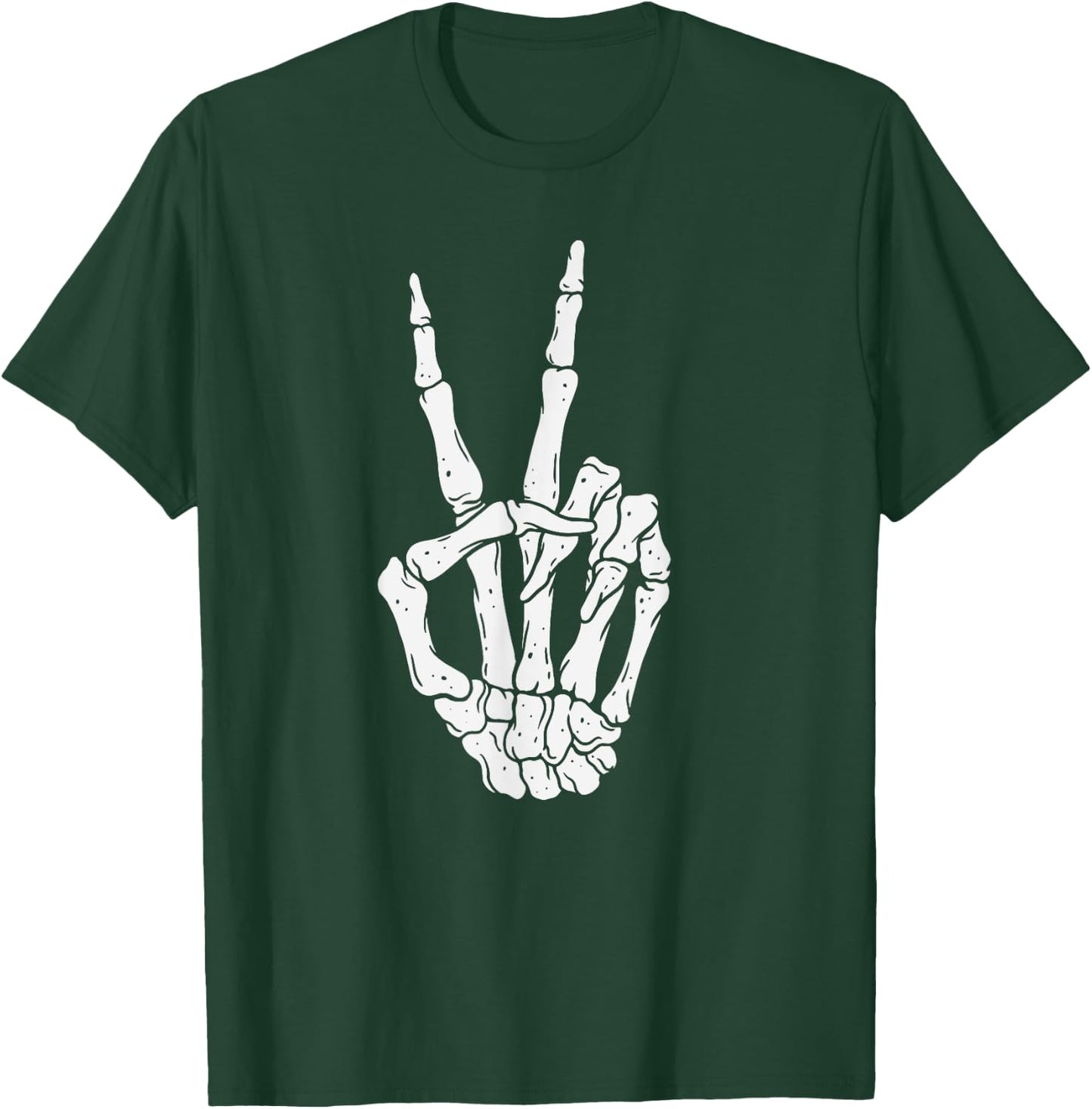 Scary Halloween Skeleton Peace Hand Sign T-Shirt - T-Shirt | Forest
