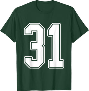 #31 White Outline Number 31 Sports Fan Jersey Style T-Shirt - T-Shirt | Forest