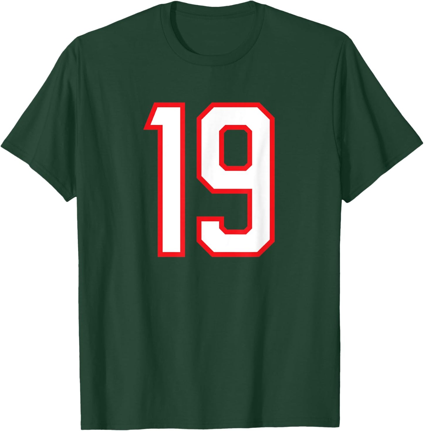 Number #19 White Red Sports Team Varsity Number T-Shirt - T-Shirt | Forest