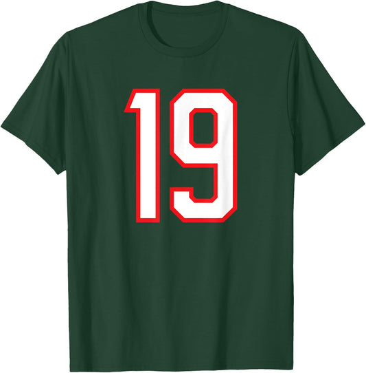 Number #19 White Red Sports Team Varsity Number T-Shirt - T-Shirt | Forest