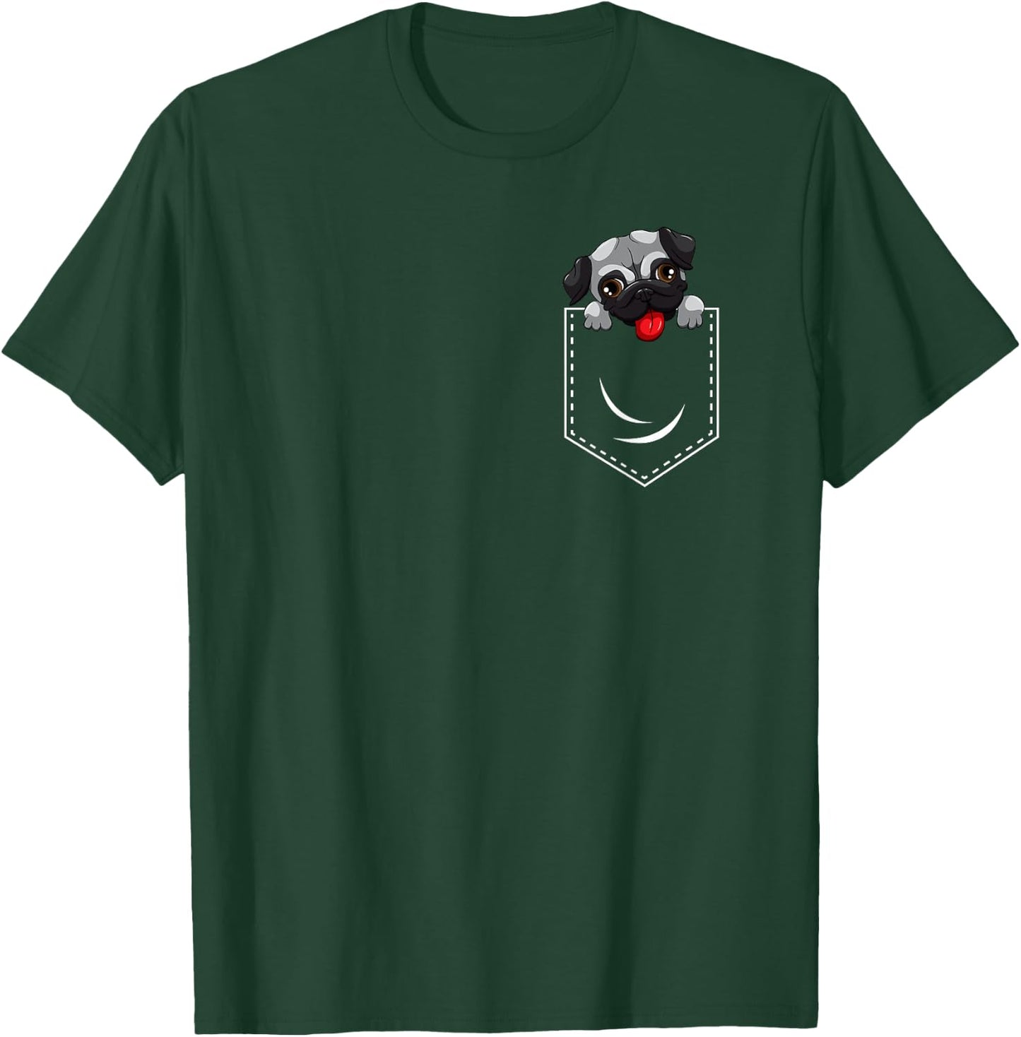 Cute Pug Peeking Out Of Pocket Funny Dog Animal Humor T-Shirt - T-Shirt | Forest