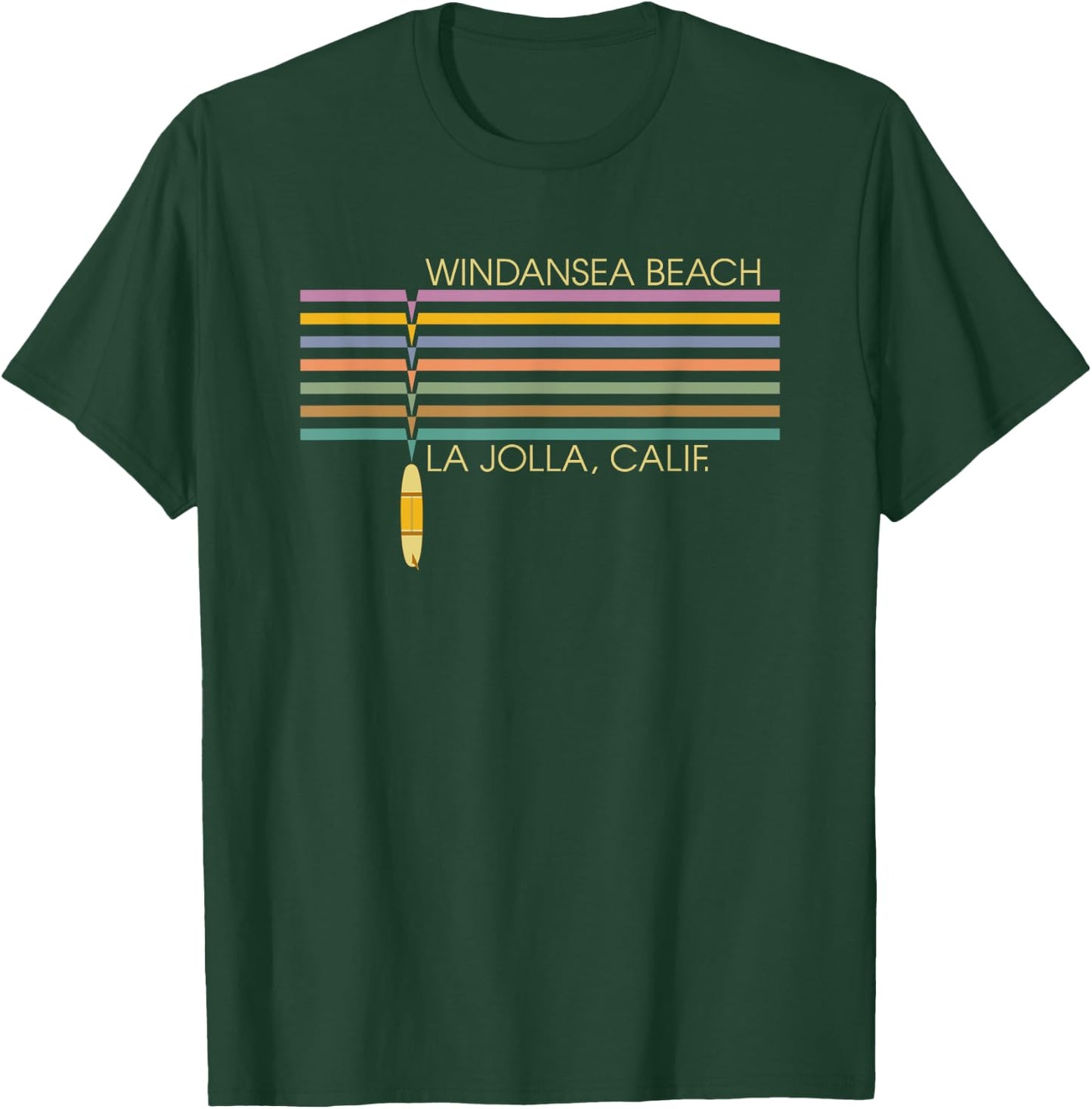 Windansea Beach California Surfing Retro Stripes Surfboard Men Women Kids T-Shirt - T-Shirt | Forest