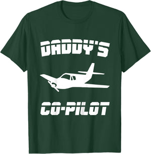 Kids Daddy's Co-pilot Boy Girl Kid Birthday Plane Lover Gift T-Shirt - T-Shirt | Forest
