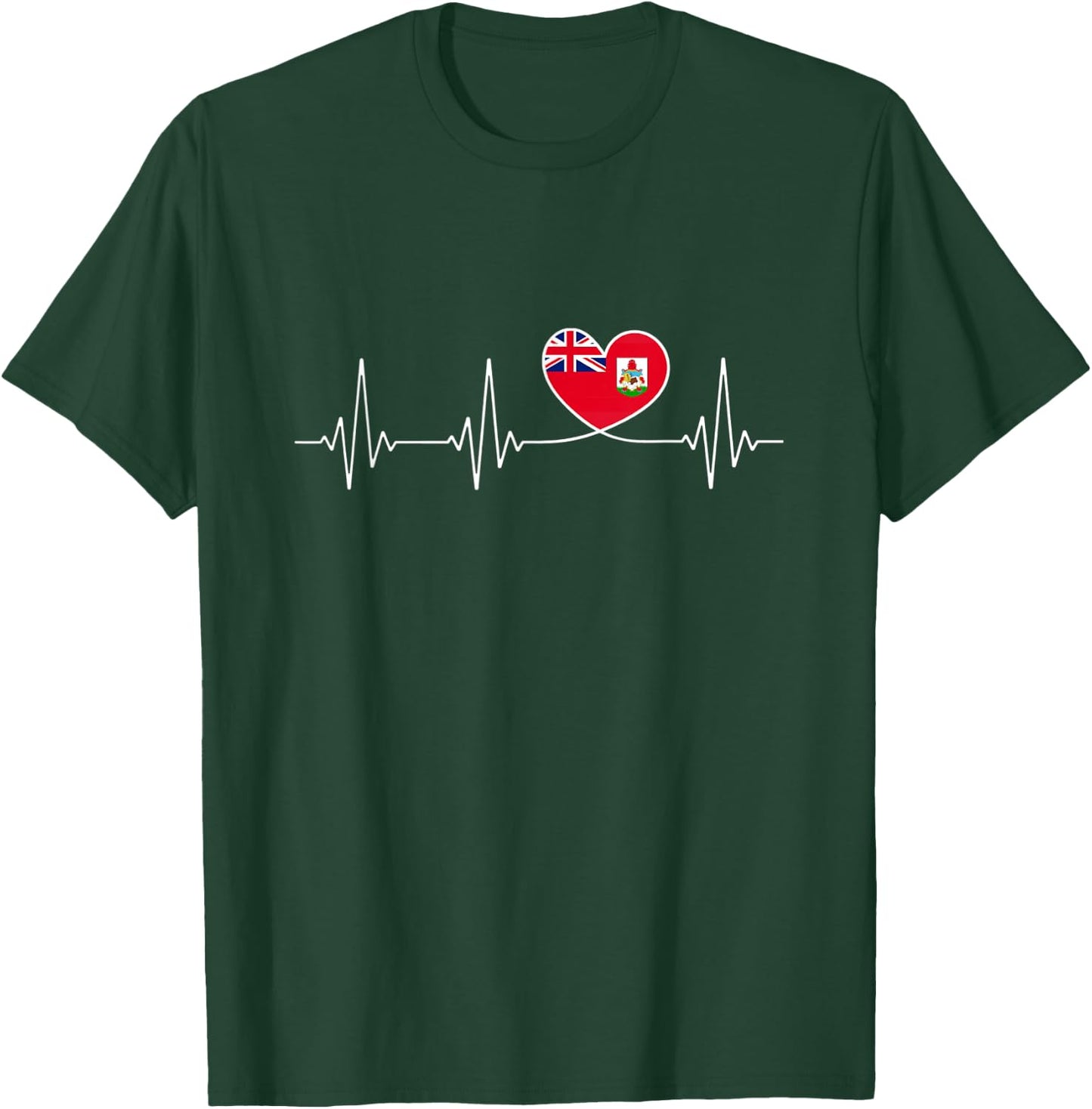 Bermuda Love Heartbeat Bermudian Flag with Heart Bermuda T-Shirt - T-Shirt | Forest