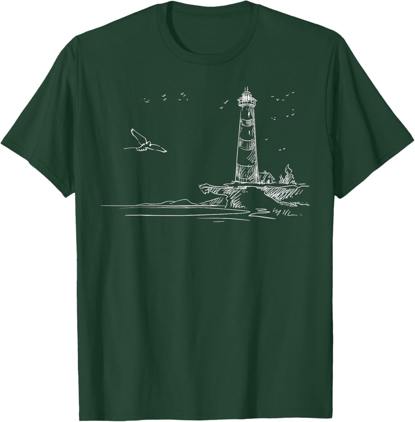 Nautical Sketch Art Seaside Lighthouse T-Shirt - T-Shirt | Forest