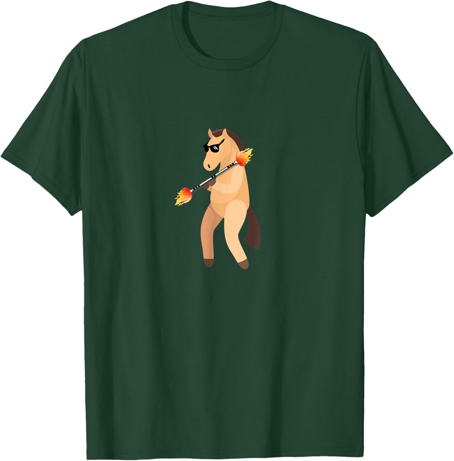 Funny Horse Wearing Sunglasses Fire Twirling T-Shirt - T-Shirt | Forest