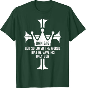 John 3:16 Christian Cross Bible T-Shirt - T-Shirt | Forest