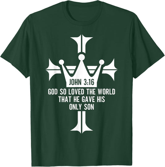 John 3:16 Christian Cross Bible T-Shirt - T-Shirt | Forest