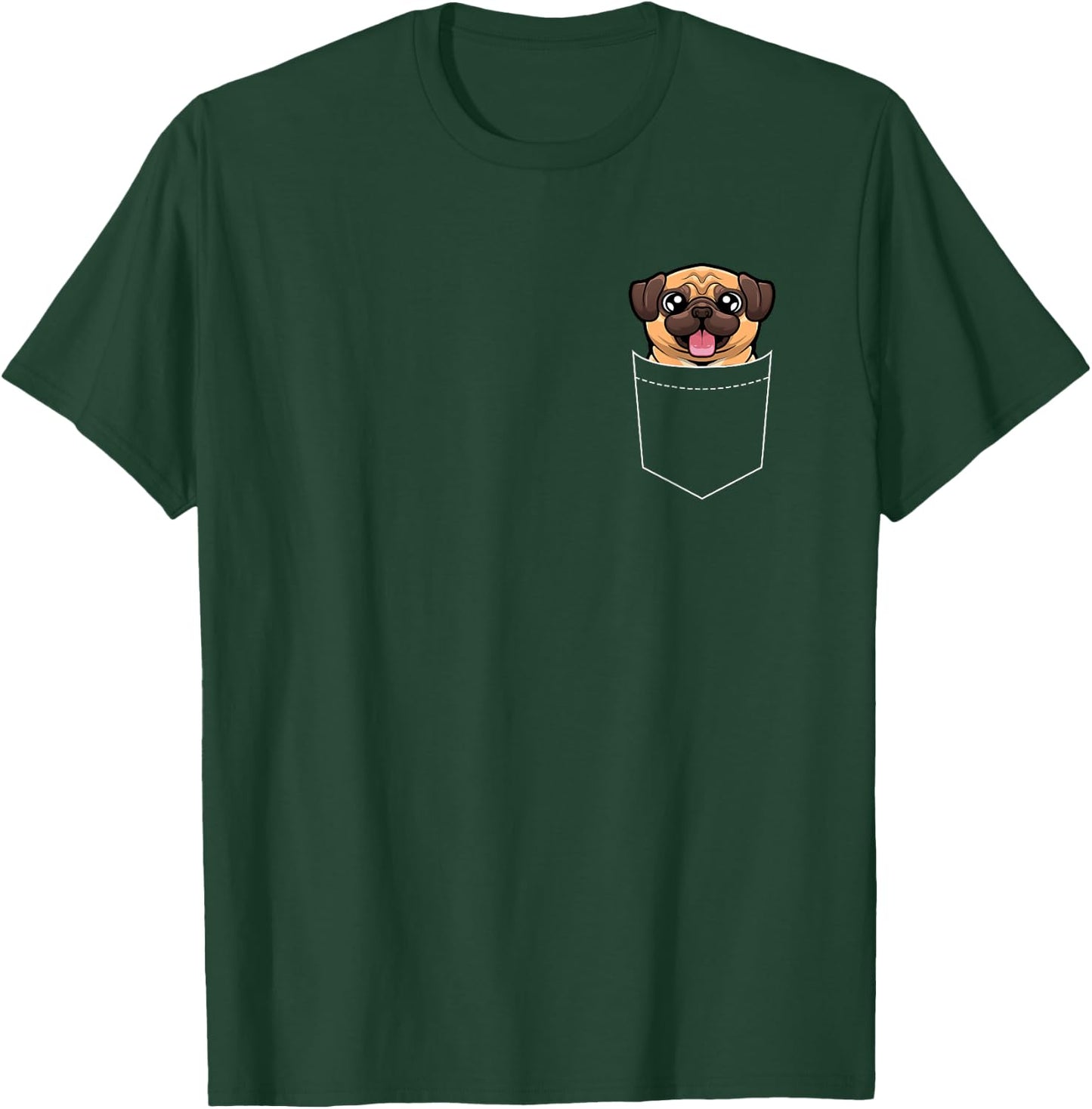 Funny Pug Pocket Design Women Cute Pug Animal Pet T-Shirt - T-Shirt | Forest