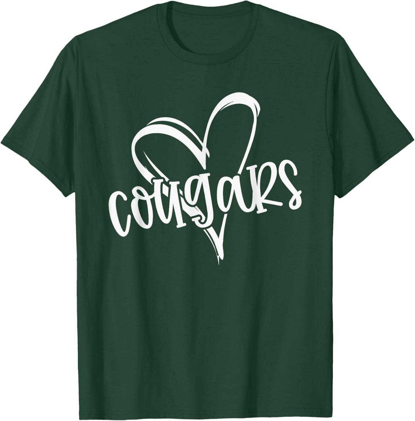 Cougars School Sports Fan Team Spirit Heart T-Shirt - T-Shirt | Forest
