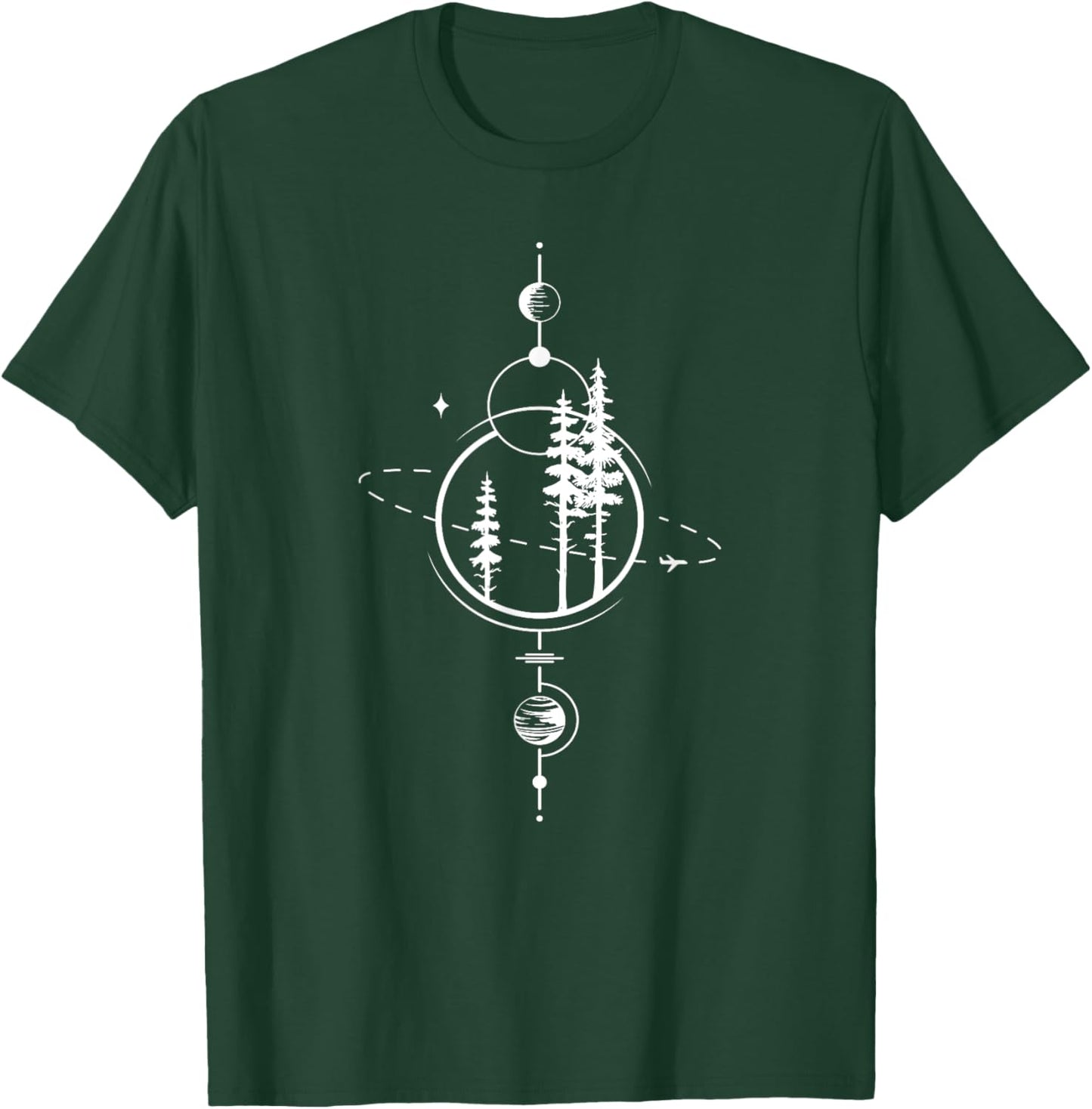 Unique Minimalist Geometry Art | Forest Space Galaxy Planets T-Shirt - T-Shirt | Forest