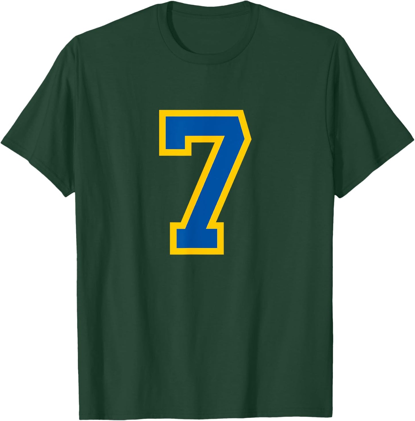 Number #7 Sport Blue Yellow Varsity Number T-Shirt - T-Shirt | Forest