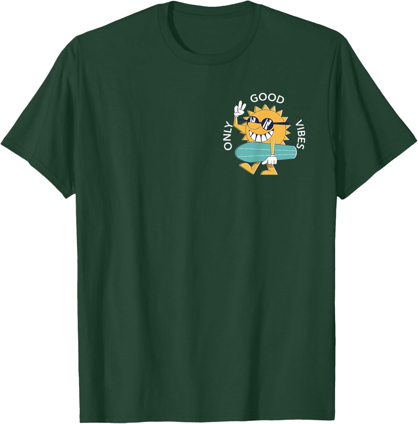 Surfing Sun Good Vibes Only Pocket Graphic Surfer Boys Girls T-Shirt - T-Shirt | Forest