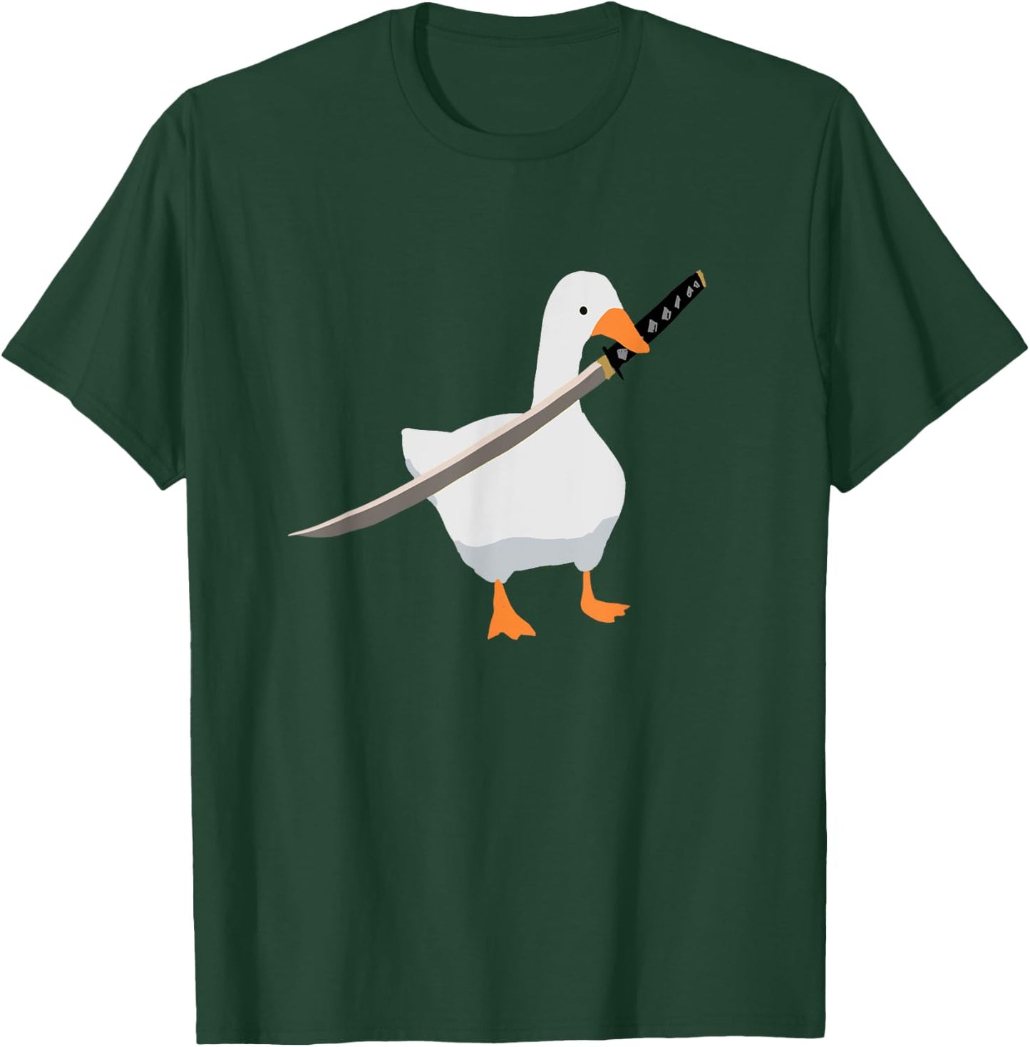 Duck with sword Duck wielding a Katana knife Goose T-Shirt - T-Shirt | Forest