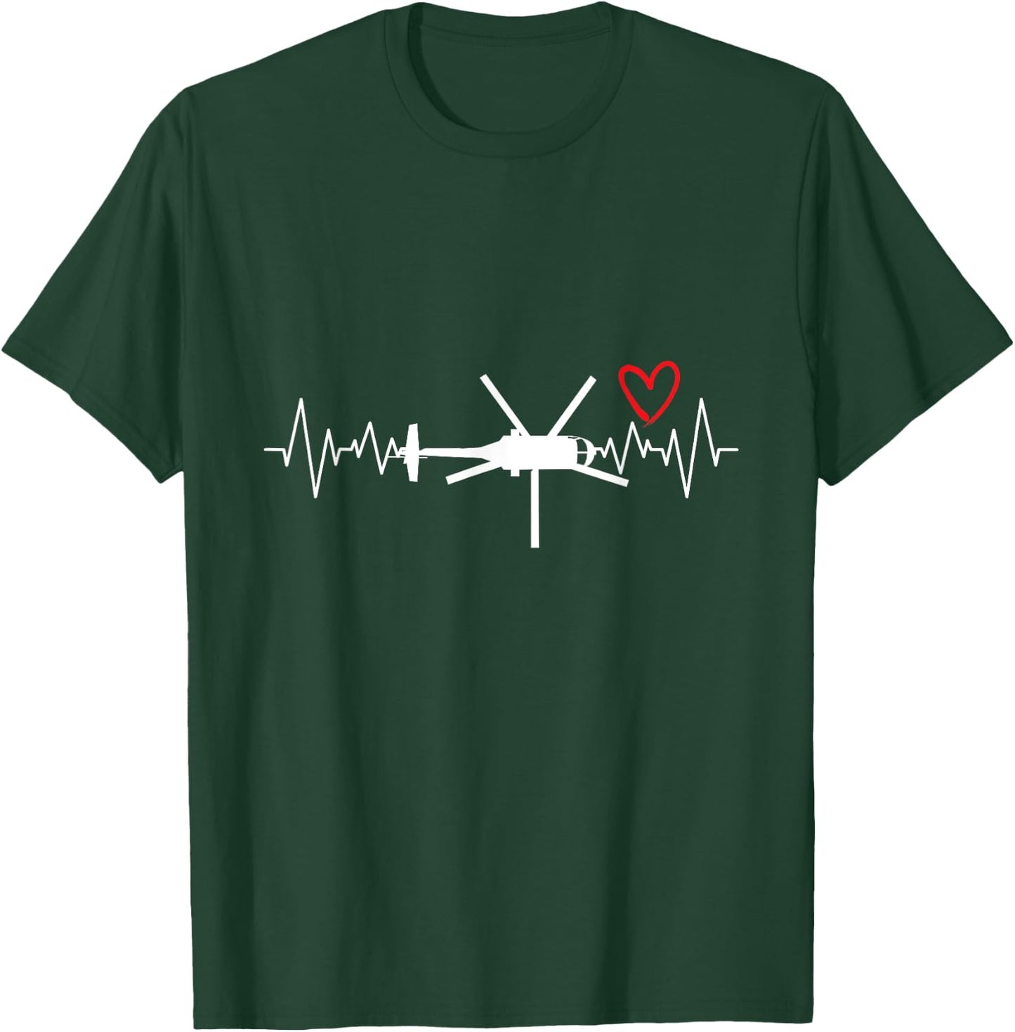 Helicopter Chopper Pilot Aircrew Heartbeat Heart T-Shirt - T-Shirt | Forest