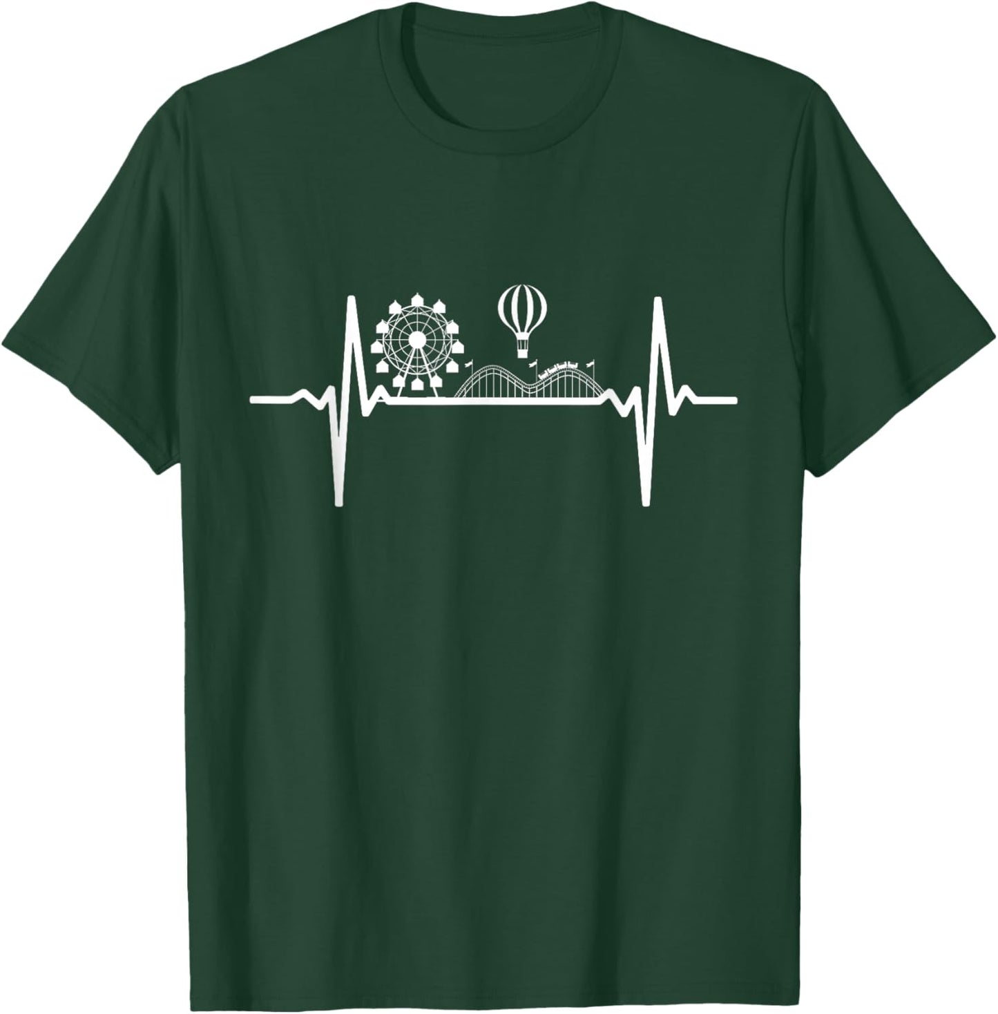 Theme Park Heartbeat Amusement Park Pulse Roller Coaster T-Shirt - T-Shirt | Forest