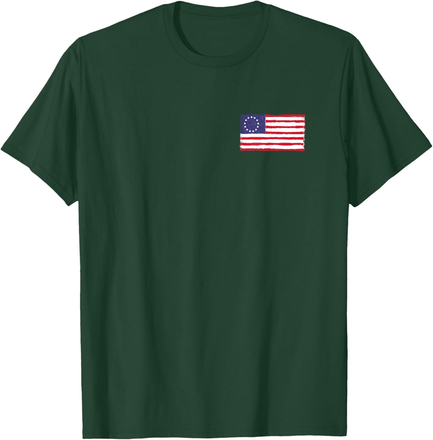 Distressed Betsy Ross American Flag No Pocket Heart 1776 Men T-Shirt - T-Shirt | Forest