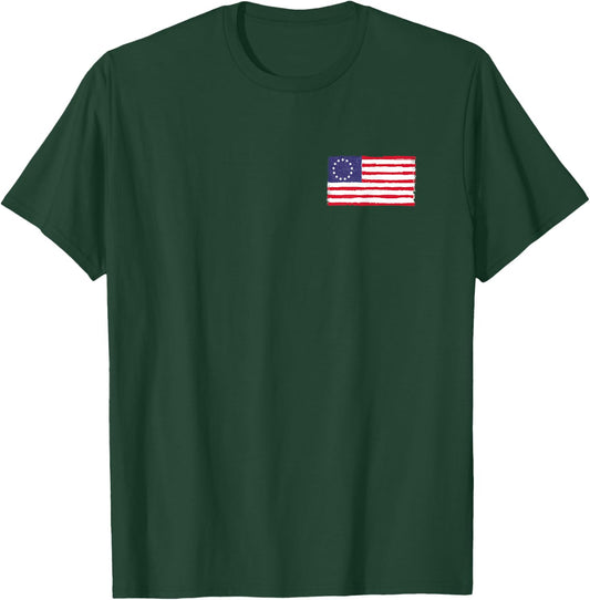 Distressed Betsy Ross American Flag No Pocket Heart 1776 Men T-Shirt - T-Shirt | Forest