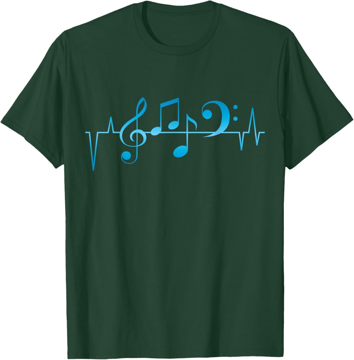 Music Heartbeat Notes Bass Clef Musician T-Shirt - T-Shirt | Forest