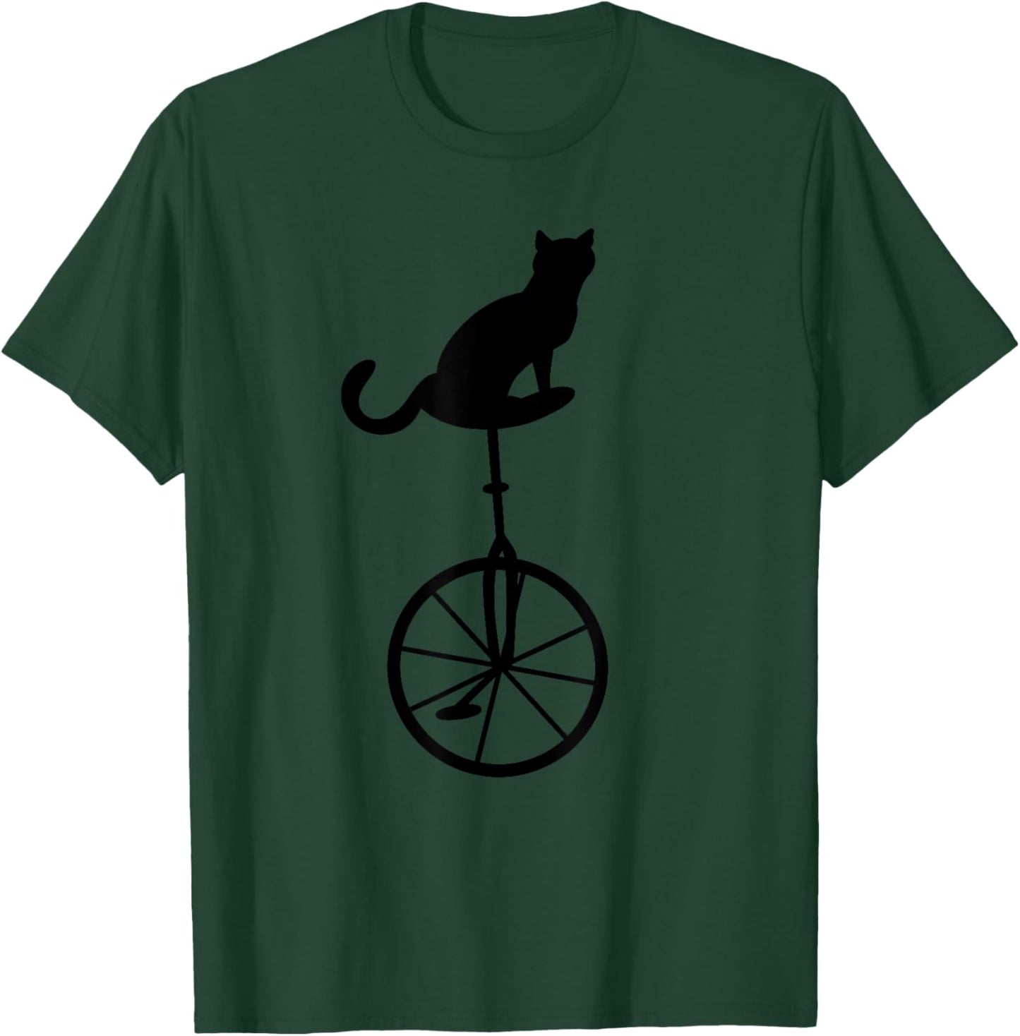 Cat On Unicycle Bike | Cute One Wheel Unicycling Funny Gift T-Shirt - T-Shirt | Forest