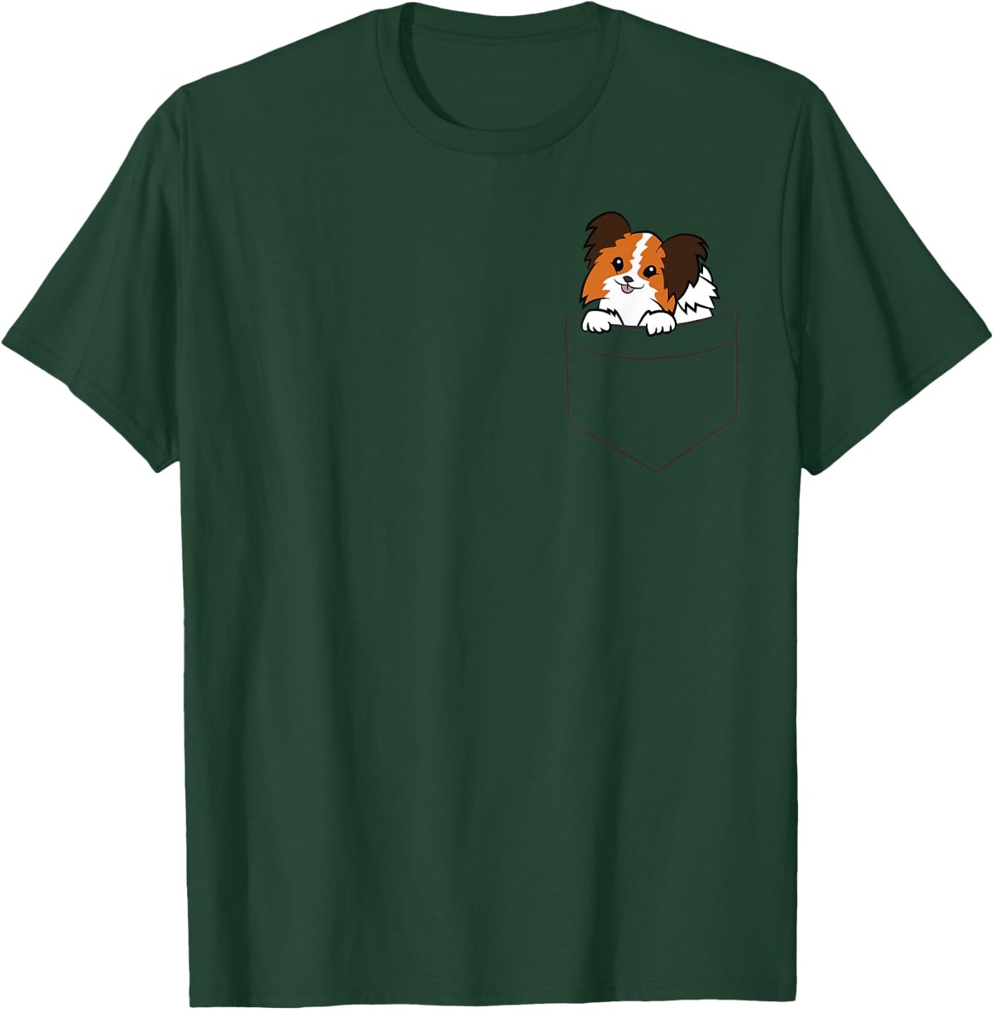 Cute Papillon Dog Owner Papillon In a Pocket Men Women Girls Kids T-Shirt - T-Shirt | Forest