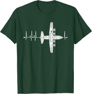 C-130 Hercules Airplane Heartbeat Pulse Military Pilot C130 T-Shirt - T-Shirt | Forest