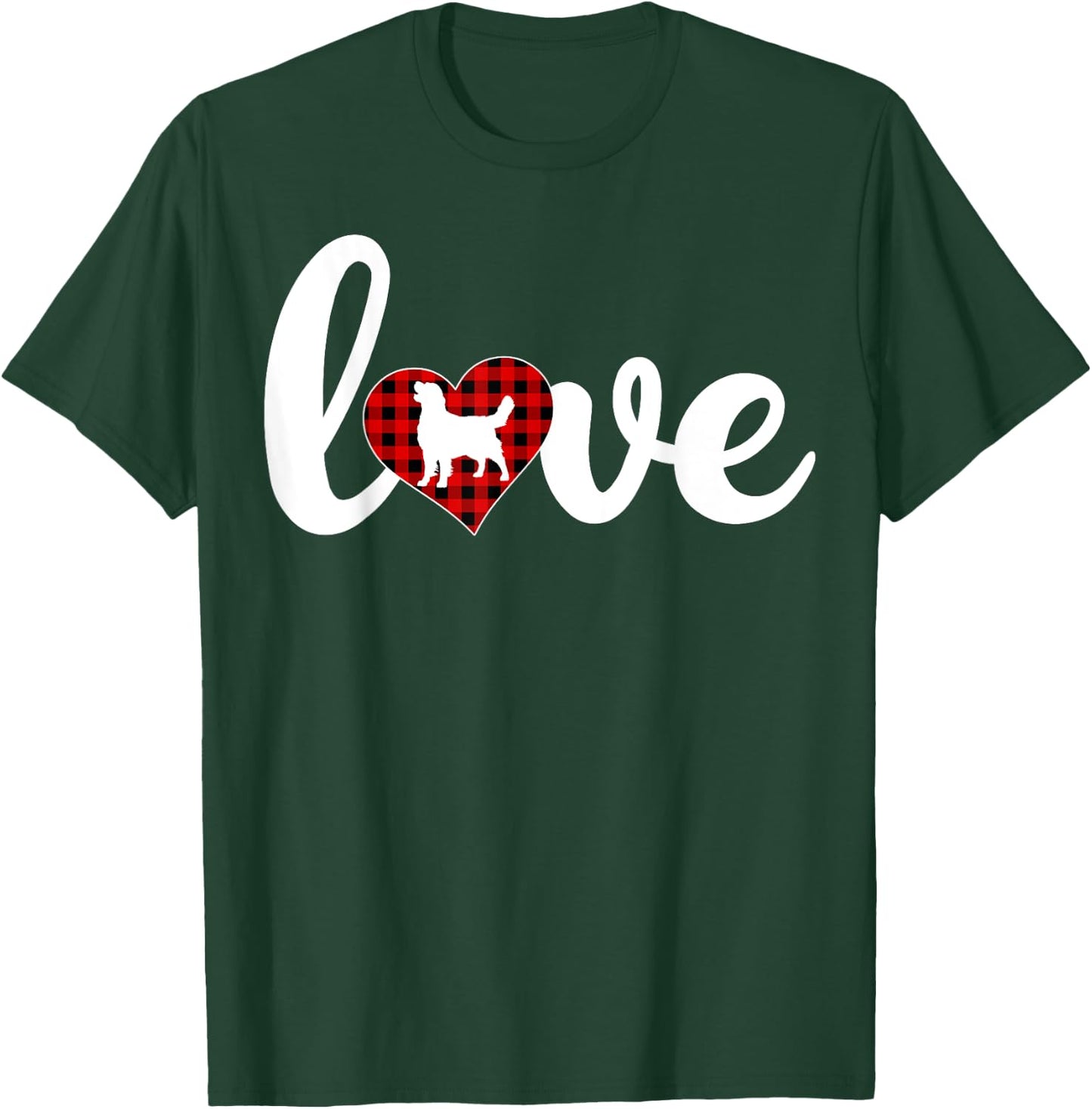 Funny Buffalo Plaid Love Golden Retriever Dog Valentines Day Women Girls Kids T-Shirt - T-Shirt | Forest