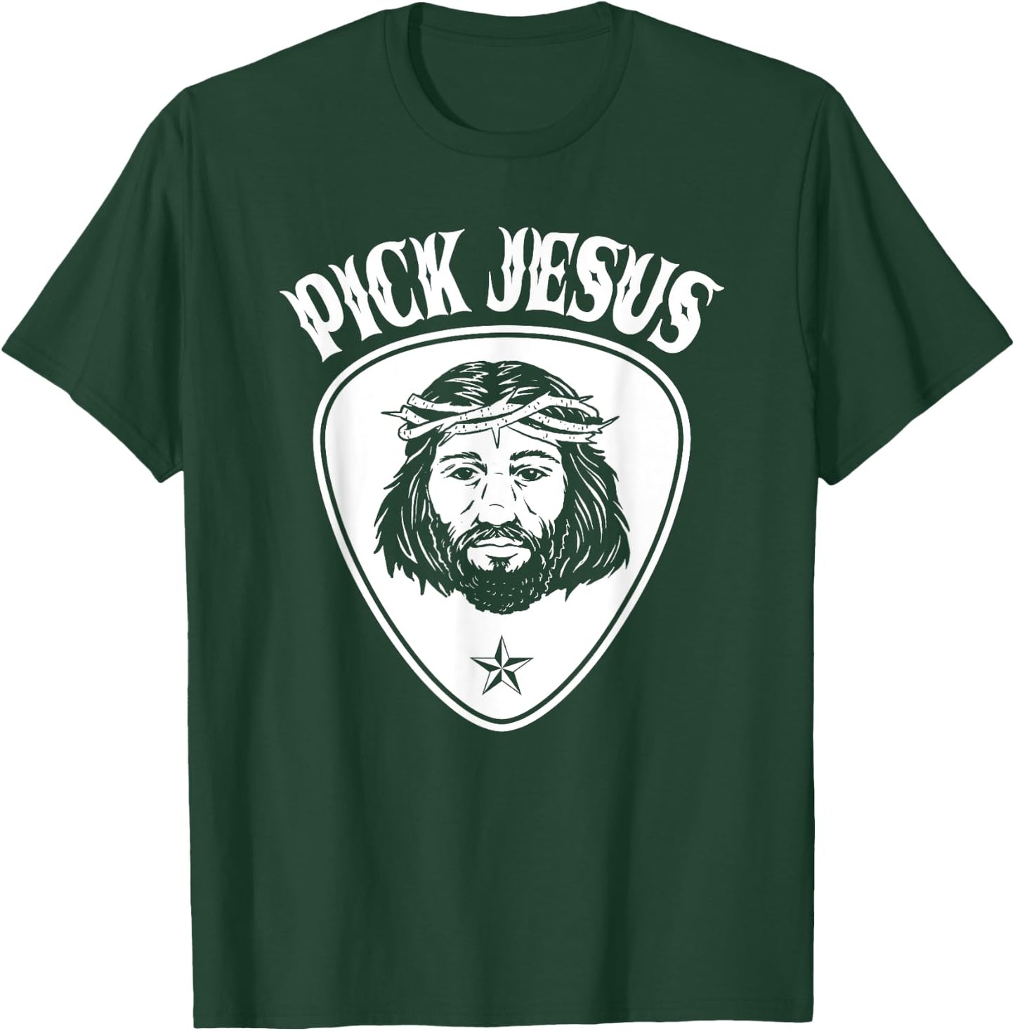 Pick Jesus, Funny Christian Musician Guitar Pick T-Shirt - T-Shirt | Forest