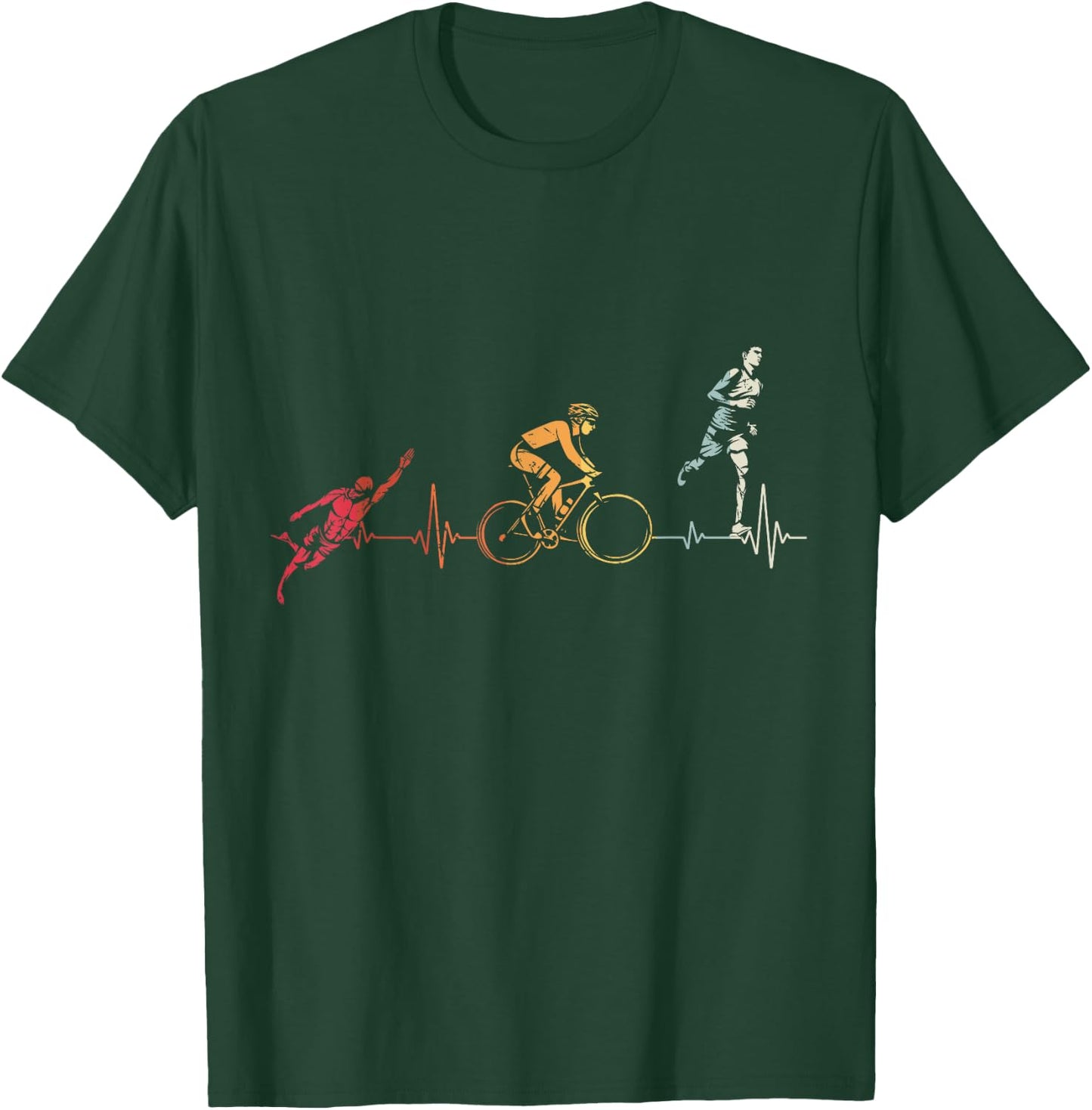 Heartbeat For Triathlon Swim Bike Run Gift Athlete T-Shirt - T-Shirt | Forest