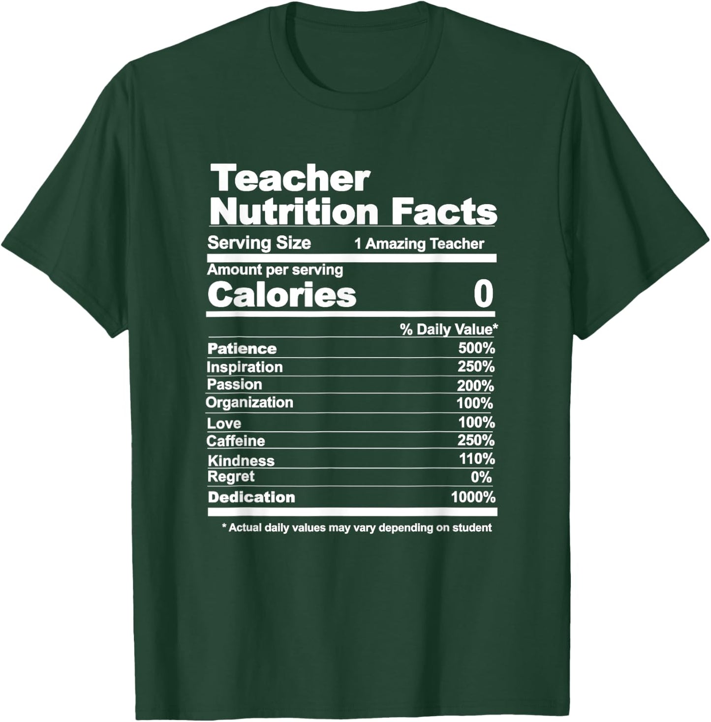 Teacher Nutrition Facts Funny Teacher Nutrition Facts Men Women T-Shirt - T-Shirt | Forest