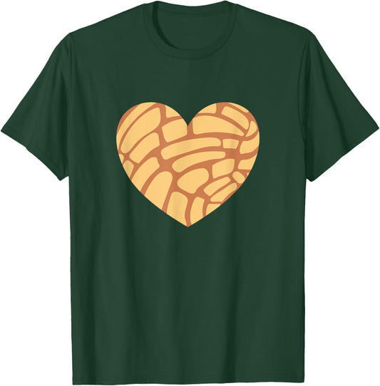 Concha Mexican Sweet Bun Heart T-Shirt - T-Shirt | Forest
