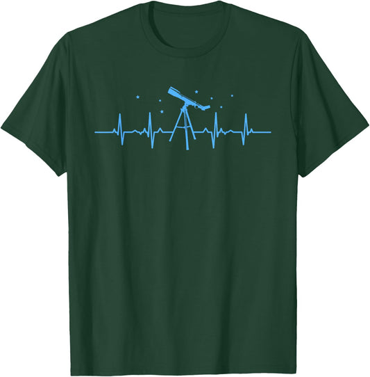 Telescope Heartbeat Funny Space Planets Stars Sky Lover Gift T-Shirt - T-Shirt | Forest