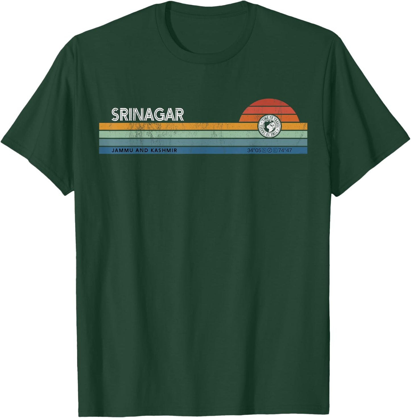 Srinagar Jammu And Kashmir India Retro Sunset Rainbow Synth T-Shirt - T-Shirt | Forest