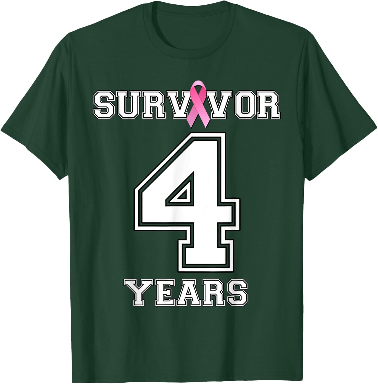 4 Years Breast Cancer Survivor Gifts Pink Ribbon T-Shirt - T-Shirt | Forest