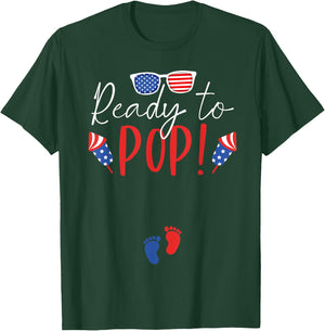 Ready to Pop 4th of July Pregnancy Announcement Mom to Be T-Shirt - T-Shirt | Forest