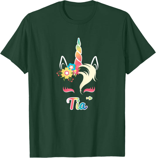 Rainbow Unicorn Tia Shirt Custom Name Gift girls T-Shirt - T-Shirt | Forest
